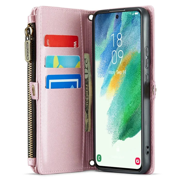 CASEME C36 Series For Samsung Galaxy S21 FE 5G Case 10 Card Slots Zipper Wallet Phone Leather Cover