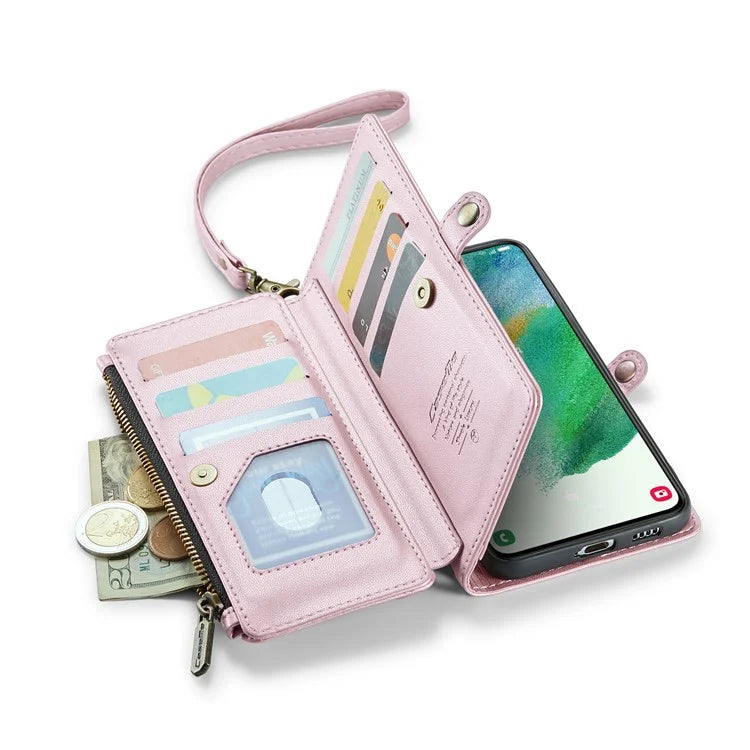 CASEME C36 Series For Samsung Galaxy S21 FE 5G Case 10 Card Slots Zipper Wallet Phone Leather Cover