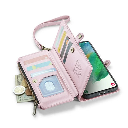 CASEME C36 Series For Samsung Galaxy S21 FE 5G Case 10 Card Slots Zipper Wallet Phone Leather Cover