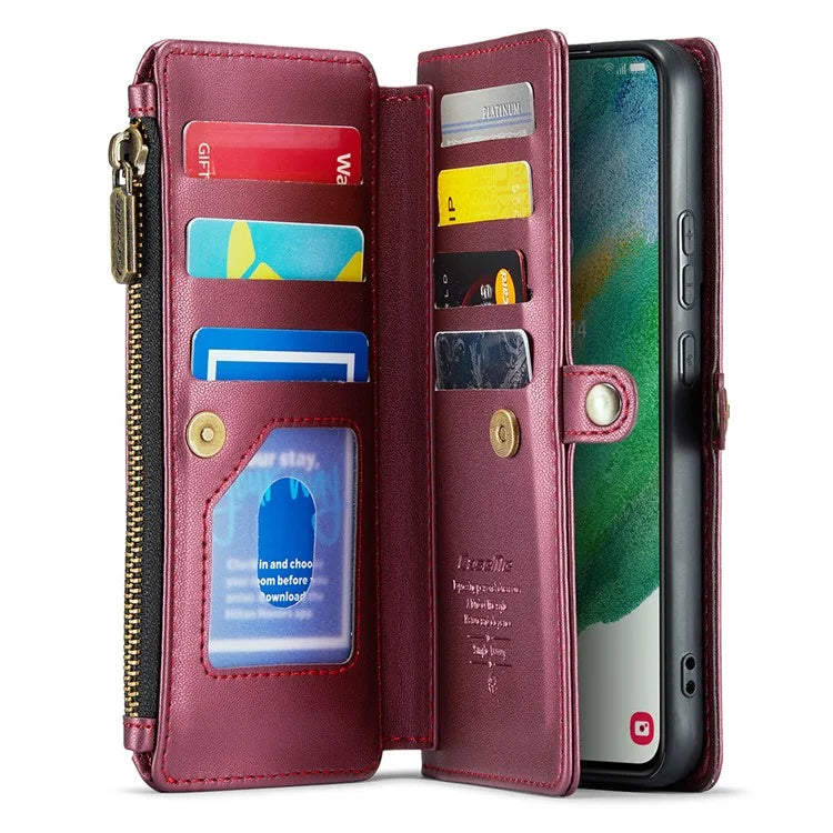 CASEME C36 Series For Samsung Galaxy S21 FE 5G Case 10 Card Slots Zipper Wallet Phone Leather Cover