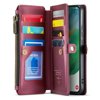 CASEME C36 Series For Samsung Galaxy S21 FE 5G Case 10 Card Slots Zipper Wallet Phone Leather Cover
