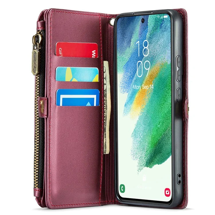 CASEME C36 Series For Samsung Galaxy S21 FE 5G Case 10 Card Slots Zipper Wallet Phone Leather Cover
