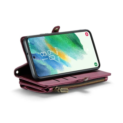 CASEME C36 Series For Samsung Galaxy S21 FE 5G Case 10 Card Slots Zipper Wallet Phone Leather Cover