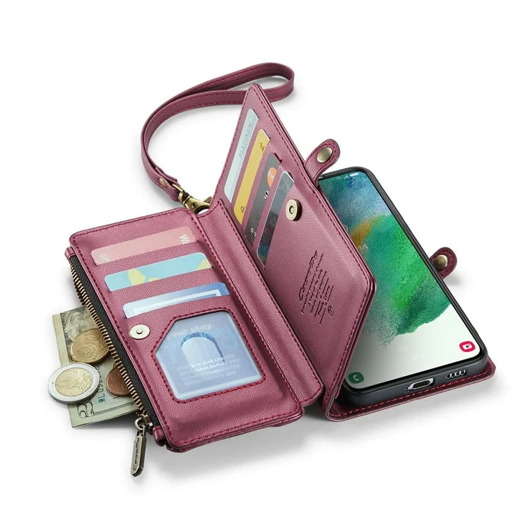 CASEME C36 Series For Samsung Galaxy S21 FE 5G Case 10 Card Slots Zipper Wallet Phone Leather Cover