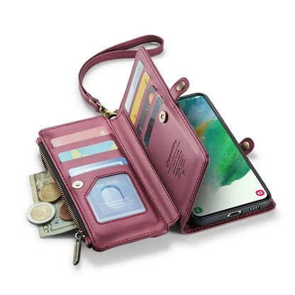 CASEME C36 Series For Samsung Galaxy S21 FE 5G Case 10 Card Slots Zipper Wallet Phone Leather Cover