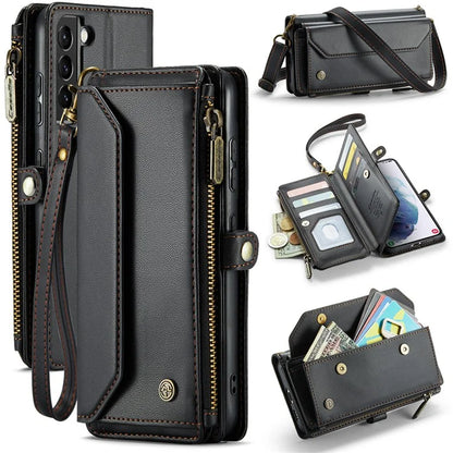 CASEME C36 Series For Samsung Galaxy S21+ 5G Case 10 Card Slots Leather Phone Bag with 2 Straps