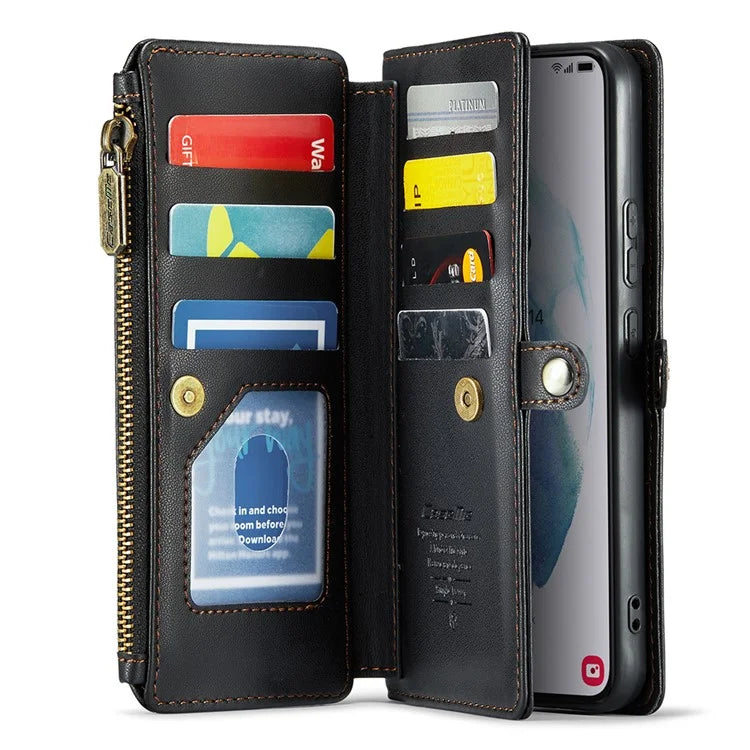 CASEME C36 Series For Samsung Galaxy S21+ 5G Case 10 Card Slots Leather Phone Bag with 2 Straps