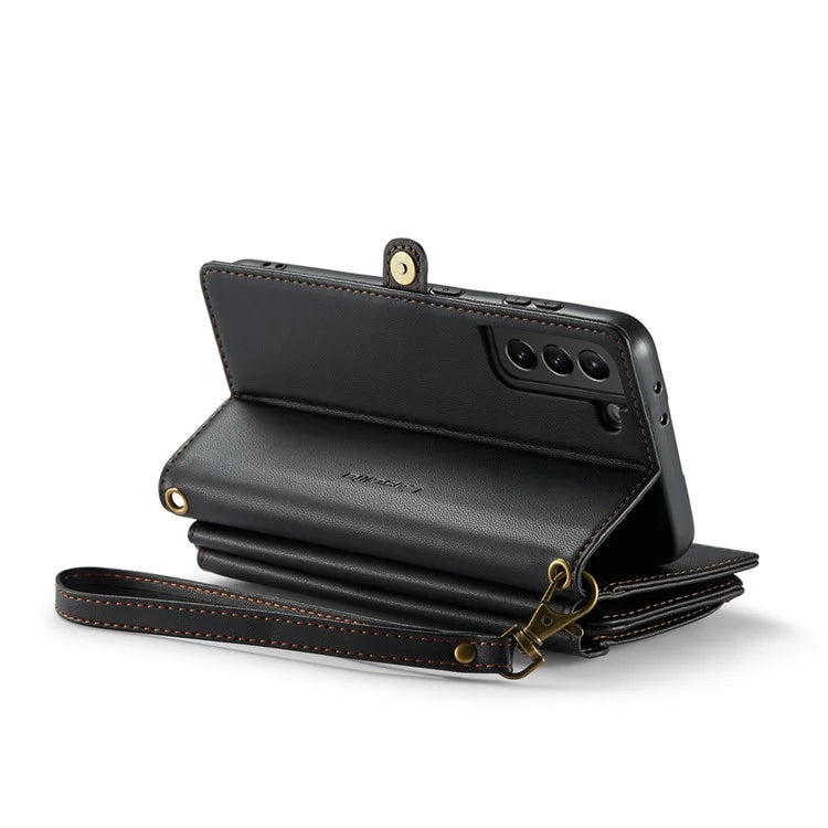 CASEME C36 Series For Samsung Galaxy S21+ 5G Case 10 Card Slots Leather Phone Bag with 2 Straps