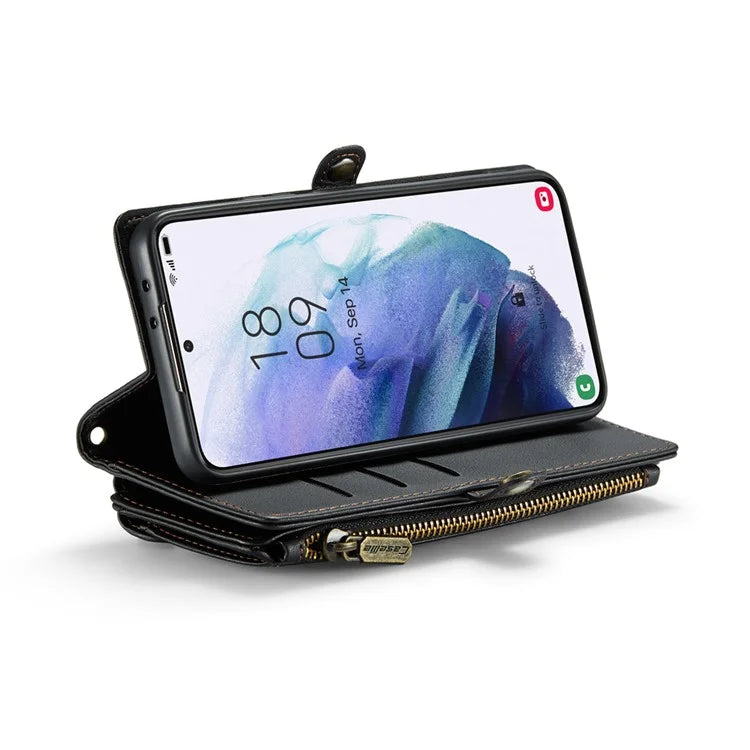 CASEME C36 Series For Samsung Galaxy S21+ 5G Case 10 Card Slots Leather Phone Bag with 2 Straps