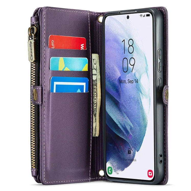 CASEME C36 Series For Samsung Galaxy S21+ 5G Case 10 Card Slots Leather Phone Bag with 2 Straps