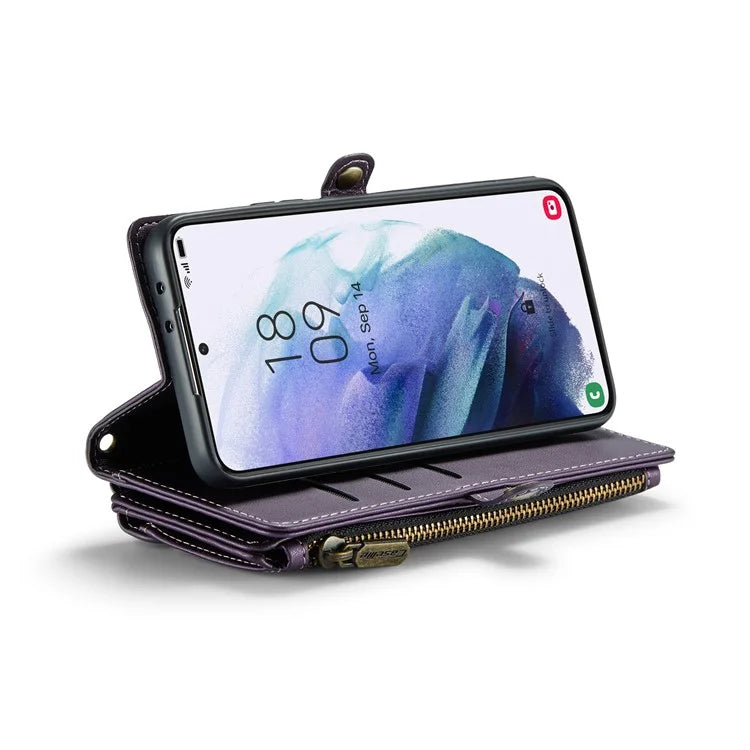 CASEME C36 Series For Samsung Galaxy S21+ 5G Case 10 Card Slots Leather Phone Bag with 2 Straps