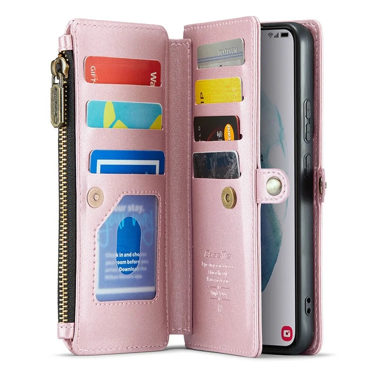 CASEME C36 Series For Samsung Galaxy S21+ 5G Case 10 Card Slots Leather Phone Bag with 2 Straps