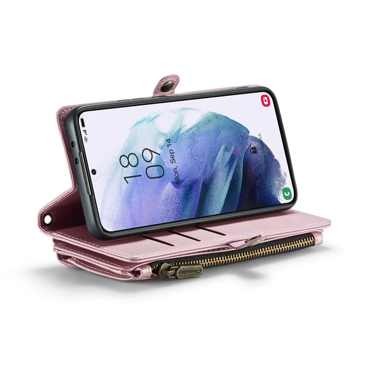 CASEME C36 Series For Samsung Galaxy S21+ 5G Case 10 Card Slots Leather Phone Bag with 2 Straps