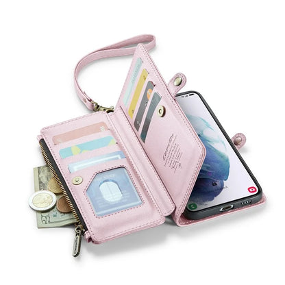 CASEME C36 Series For Samsung Galaxy S21+ 5G Case 10 Card Slots Leather Phone Bag with 2 Straps