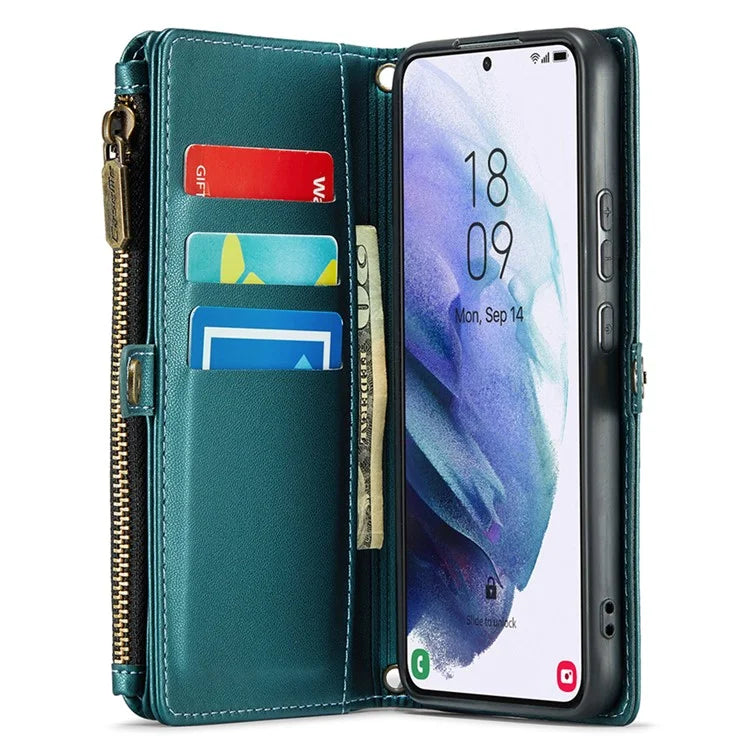 CASEME C36 Series For Samsung Galaxy S21+ 5G Case 10 Card Slots Leather Phone Bag with 2 Straps