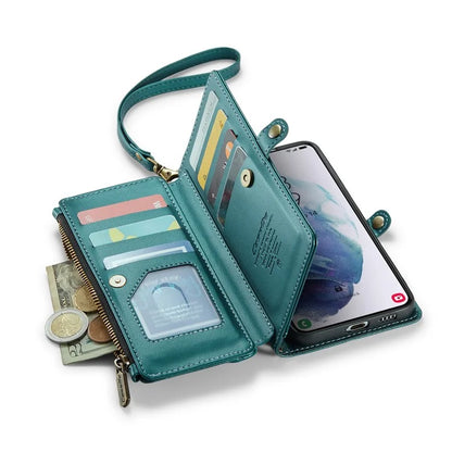 CASEME C36 Series For Samsung Galaxy S21+ 5G Case 10 Card Slots Leather Phone Bag with 2 Straps