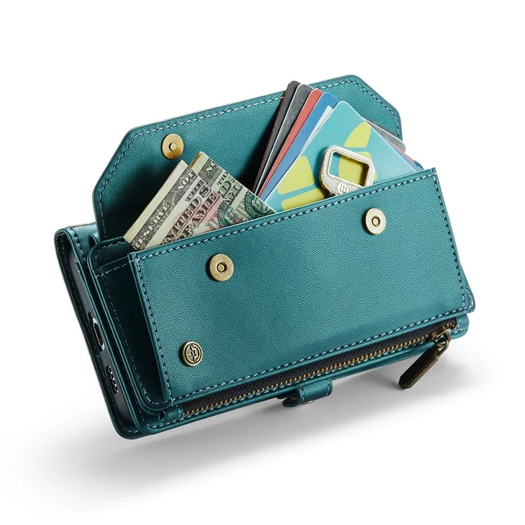 CASEME C36 Series For Samsung Galaxy S21+ 5G Case 10 Card Slots Leather Phone Bag with 2 Straps