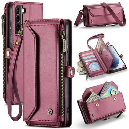 CASEME C36 Series For Samsung Galaxy S21+ 5G Case 10 Card Slots Leather Phone Bag with 2 Straps
