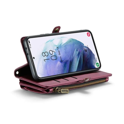 CASEME C36 Series For Samsung Galaxy S21+ 5G Case 10 Card Slots Leather Phone Bag with 2 Straps