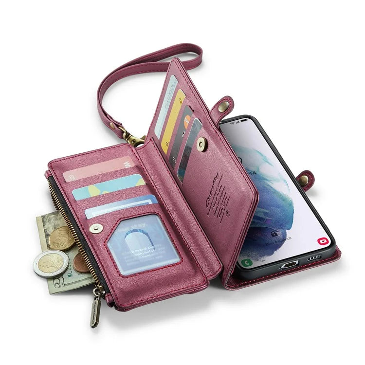 CASEME C36 Series For Samsung Galaxy S21+ 5G Case 10 Card Slots Leather Phone Bag with 2 Straps