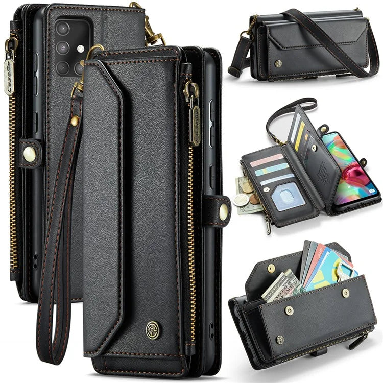CASEME C36 Series For Samsung Galaxy A71 4G SM-A715 Case PU Leather Wallet Phone Cover with Straps
