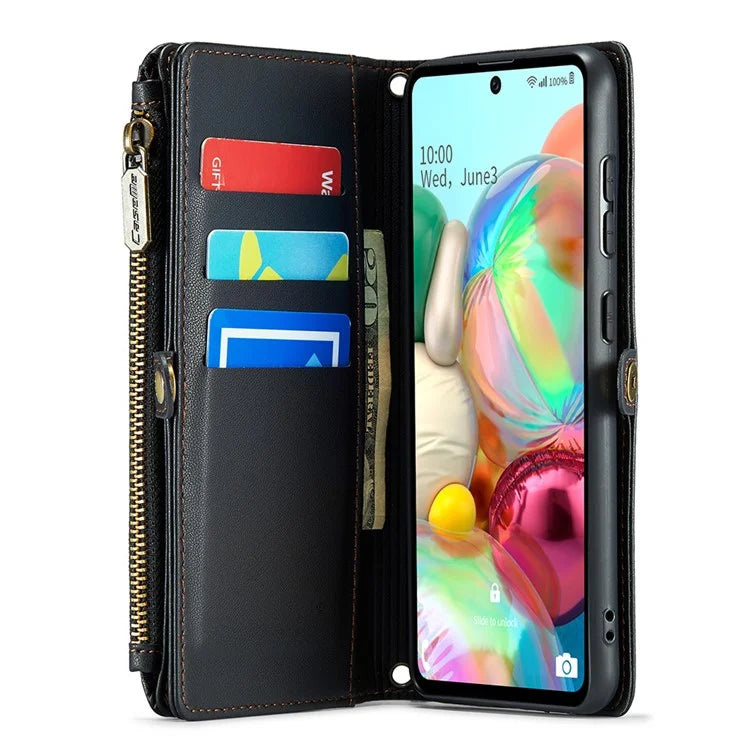 CASEME C36 Series For Samsung Galaxy A71 4G SM-A715 Case PU Leather Wallet Phone Cover with Straps