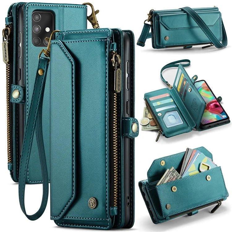 CASEME C36 Series For Samsung Galaxy A71 4G SM-A715 Case PU Leather Wallet Phone Cover with Straps