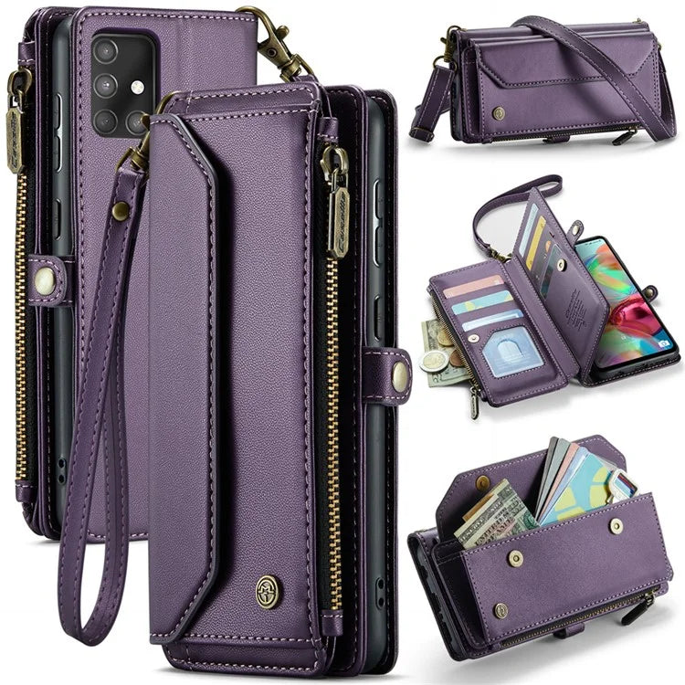 CASEME C36 Series For Samsung Galaxy A71 4G SM-A715 Case PU Leather Wallet Phone Cover with Straps