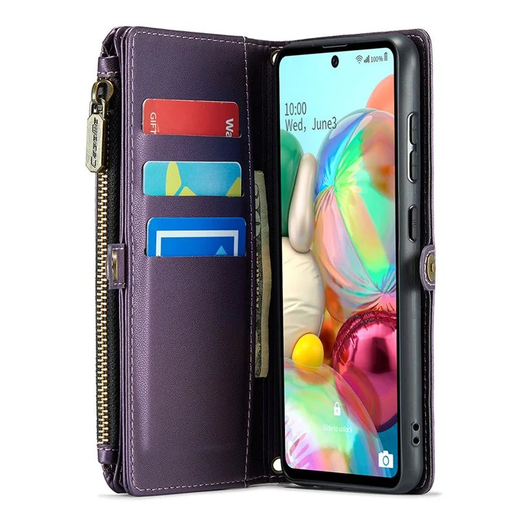 CASEME C36 Series For Samsung Galaxy A71 4G SM-A715 Case PU Leather Wallet Phone Cover with Straps