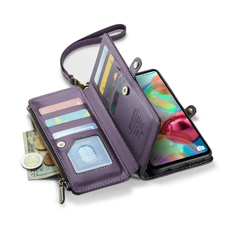 CASEME C36 Series For Samsung Galaxy A71 4G SM-A715 Case PU Leather Wallet Phone Cover with Straps