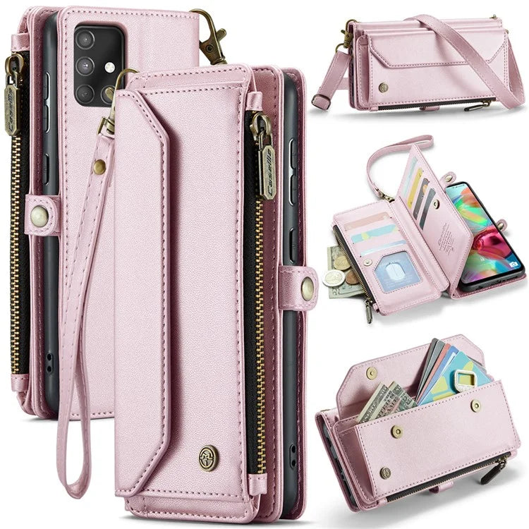 CASEME C36 Series For Samsung Galaxy A71 4G SM-A715 Case PU Leather Wallet Phone Cover with Straps