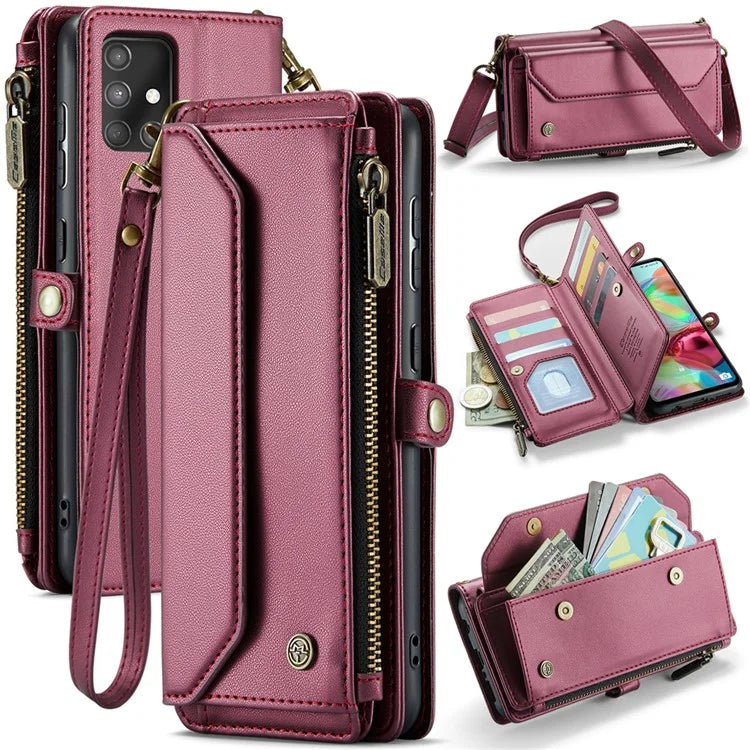CASEME C36 Series For Samsung Galaxy A71 4G SM-A715 Case PU Leather Wallet Phone Cover with Straps
