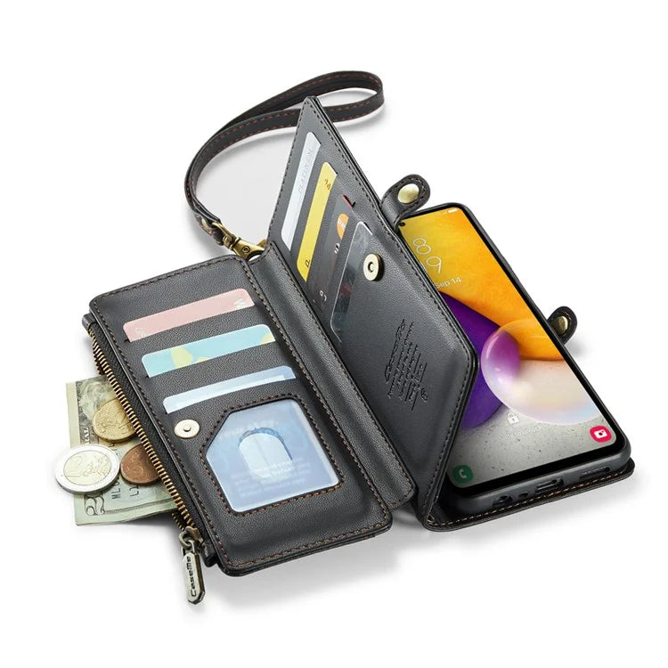 CASEME C36 Series For Samsung Galaxy A72 4G Wallet Case PU Leather Flip Phone Cover with Straps