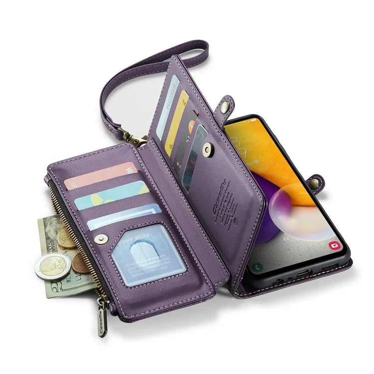 CASEME C36 Series For Samsung Galaxy A72 4G Wallet Case PU Leather Flip Phone Cover with Straps