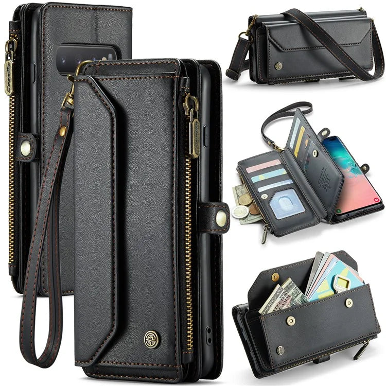CASEME C36 Series For Samsung Galaxy S10 Plus Wallet Phone Case PU Leather Flip Cover with Straps