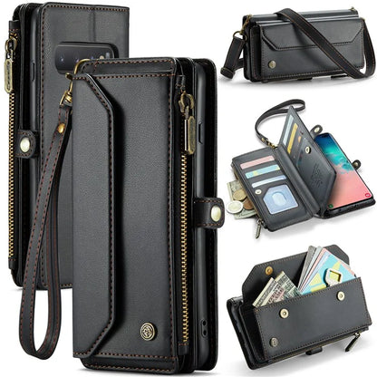CASEME C36 Series For Samsung Galaxy S10 Plus Wallet Phone Case PU Leather Flip Cover with Straps