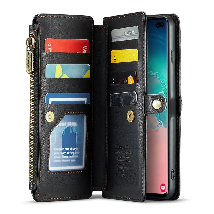 CASEME C36 Series For Samsung Galaxy S10 Plus Wallet Phone Case PU Leather Flip Cover with Straps