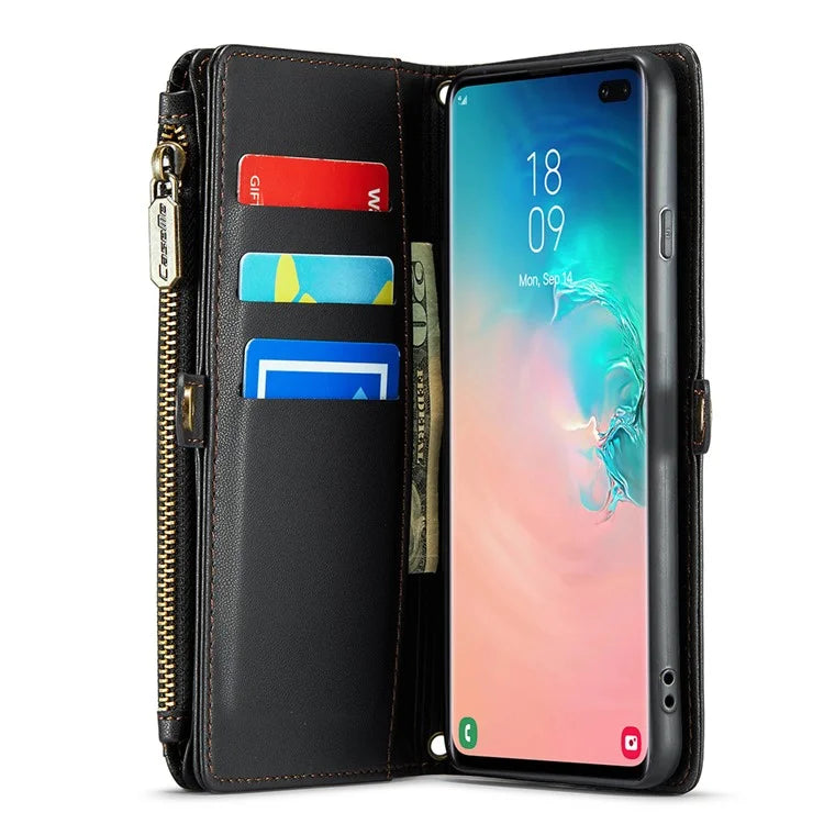 CASEME C36 Series For Samsung Galaxy S10 Plus Wallet Phone Case PU Leather Flip Cover with Straps