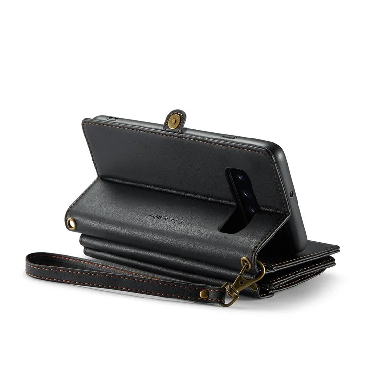 CASEME C36 Series For Samsung Galaxy S10 Plus Wallet Phone Case PU Leather Flip Cover with Straps