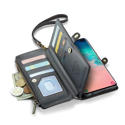 CASEME C36 Series For Samsung Galaxy S10 Plus Wallet Phone Case PU Leather Flip Cover with Straps