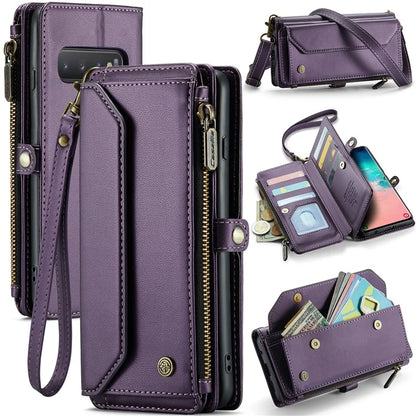 CASEME C36 Series For Samsung Galaxy S10 Plus Wallet Phone Case PU Leather Flip Cover with Straps