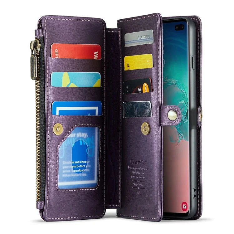 CASEME C36 Series For Samsung Galaxy S10 Plus Wallet Phone Case PU Leather Flip Cover with Straps