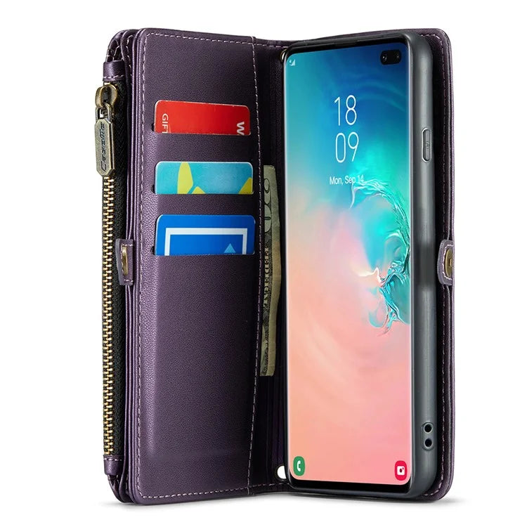 CASEME C36 Series For Samsung Galaxy S10 Plus Wallet Phone Case PU Leather Flip Cover with Straps