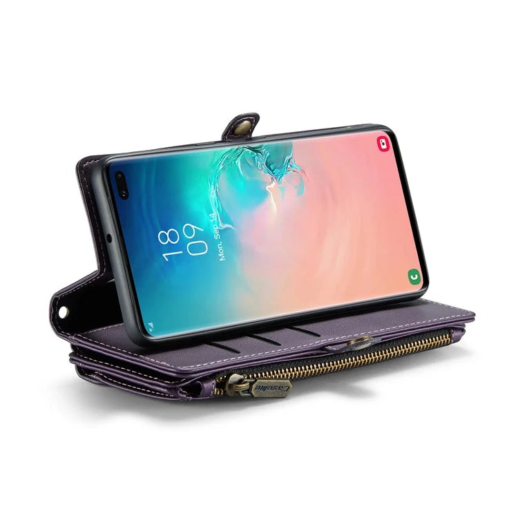 CASEME C36 Series For Samsung Galaxy S10 Plus Wallet Phone Case PU Leather Flip Cover with Straps
