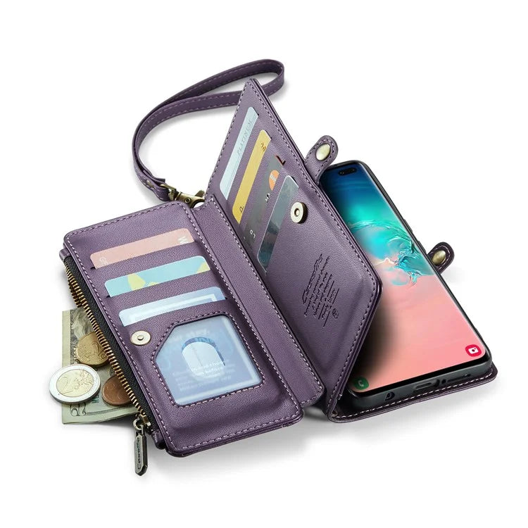 CASEME C36 Series For Samsung Galaxy S10 Plus Wallet Phone Case PU Leather Flip Cover with Straps