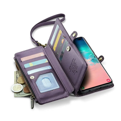 CASEME C36 Series For Samsung Galaxy S10 Plus Wallet Phone Case PU Leather Flip Cover with Straps