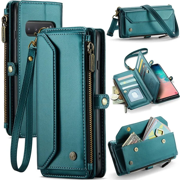CASEME C36 Series For Samsung Galaxy S10 Plus Wallet Phone Case PU Leather Flip Cover with Straps