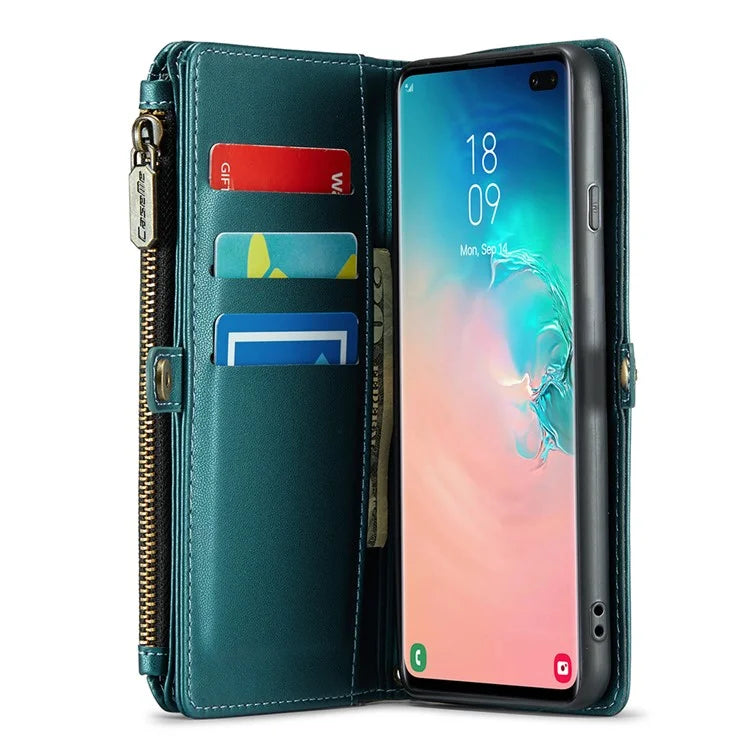 CASEME C36 Series For Samsung Galaxy S10 Plus Wallet Phone Case PU Leather Flip Cover with Straps
