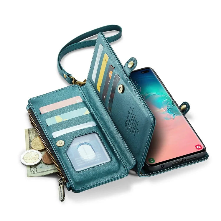 CASEME C36 Series For Samsung Galaxy S10 Plus Wallet Phone Case PU Leather Flip Cover with Straps