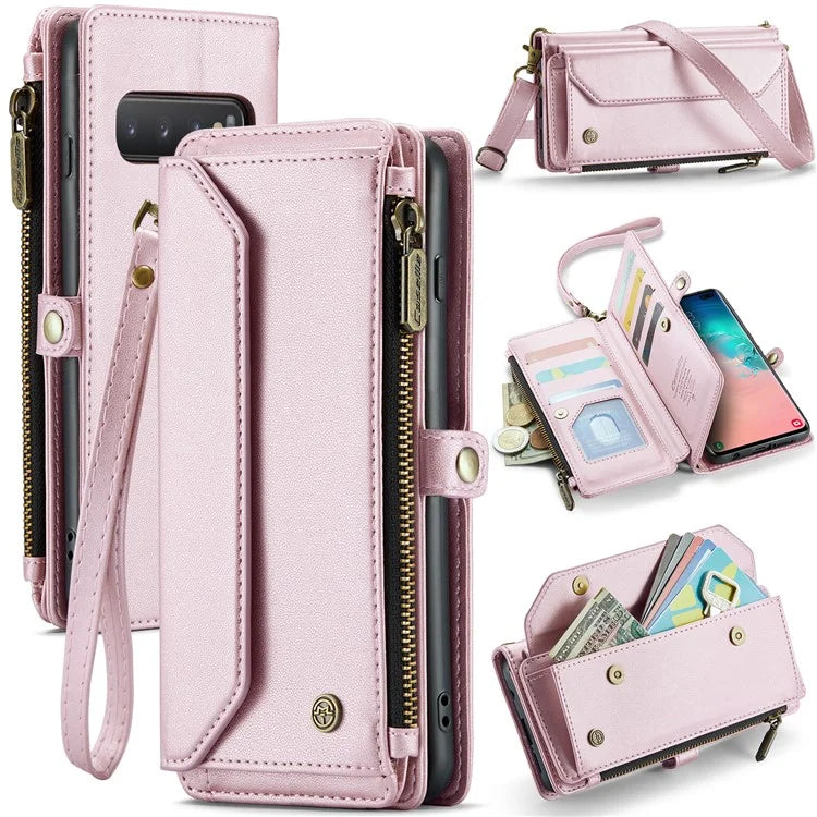 CASEME C36 Series For Samsung Galaxy S10 Plus Wallet Phone Case PU Leather Flip Cover with Straps